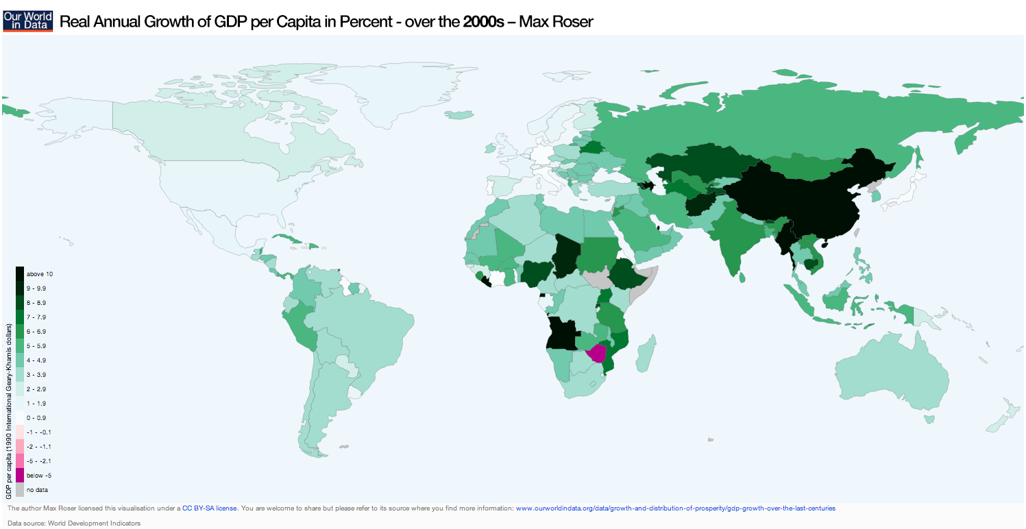 A map of the world, colored based on GDP